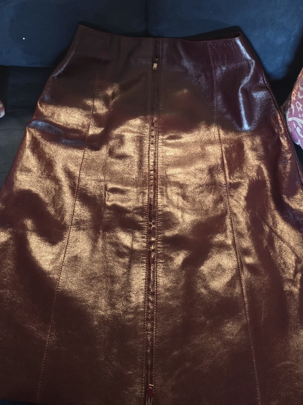 Reiss "Hanna" Leather Burgundy A-Line Skirt- Zip Front
